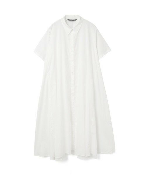 mizuiro ind / ミズイロインド ロング・マキシ丈ワンピース | mizuiro ind ハーフスリーブフレアシャツワンピース（オフホワイト(color11)）