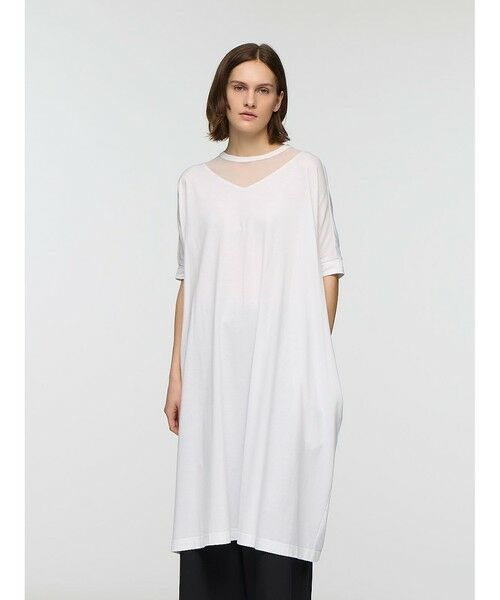 mizuiro ind / ミズイロインド ロング・マキシ丈ワンピース | mizuiro ind チュールネックワイドワンピース（オフホワイト(color11)）