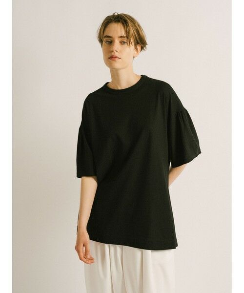 mizuiro ind / ミズイロインド カットソー | mizuiro ind ギャザースリーブワイドTシャツ（ブラック(color99)）