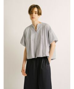 mizuiro ind / ミズイロインド シャツ・ブラウス | mizuiro ind ストライプノーカラーバルーンプルオーバー