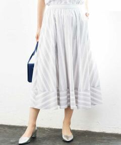 MK MICHEL KLEIN / エムケーミッシェルクラン ロング・マキシ丈スカート | 【洗える】ストライプ柄切替えギャザースカート
