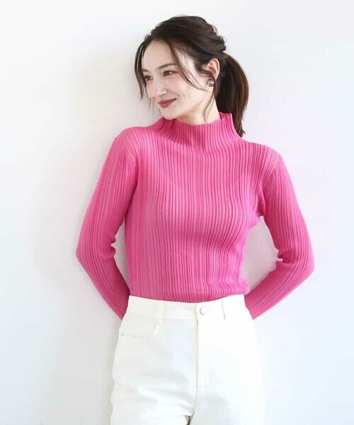 MK MICHEL KLEIN / エムケーミッシェルクラン ニット・セーター | ハイネックシアーリブニット/洗える（ピンク）