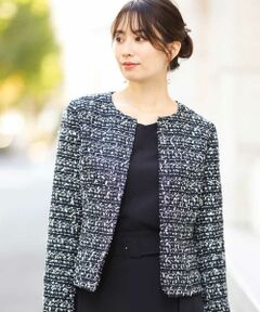 MK MICHEL KLEIN / エムケーミッシェルクラン ノーカラージャケット | ミックスツイード ノーカラージャケット