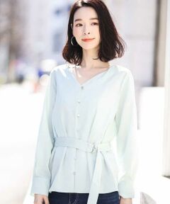 MK MICHEL KLEIN / エムケーミッシェルクラン シャツ・ブラウス | 【洗える】ウエストマークVネックブラウス