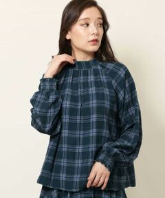 MK MICHEL KLEIN / エムケーミッシェルクラン シャツ・ブラウス | シャーリングハイネックチェック柄ブラウス/洗える