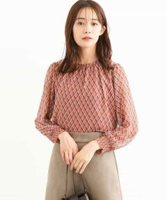 クラシカルダイヤ柄シフォンブラウス/洗える