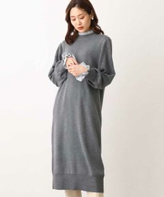 MK MICHEL KLEIN / エムケーミッシェルクラン ロング・マキシ丈ワンピース | バックパール調デザインニットワンピース/洗える