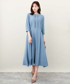 MK MICHEL KLEIN / エムケーミッシェルクラン ロング・マキシ丈ワンピース | フロントピンタック バンドカラーワンピース/洗える