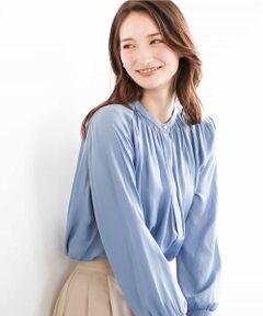 MK MICHEL KLEIN / エムケーミッシェルクラン シャツ・ブラウス | シャーリングデザインサテンブラウス/接触冷感/洗える