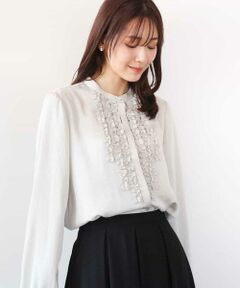 MK MICHEL KLEIN / エムケーミッシェルクラン シャツ・ブラウス | フリルディティールサテンブラウス/洗える