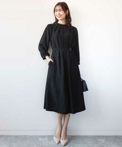 MK MICHEL KLEIN / エムケーミッシェルクラン ロング・マキシ丈ワンピース | ウエストベルト付きサックワンピース/洗える