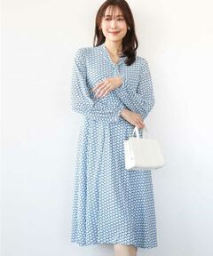 MK MICHEL KLEIN / エムケーミッシェルクラン ロング・マキシ丈ワンピース | ボウタイデザイン幾何柄ワンピース/洗える