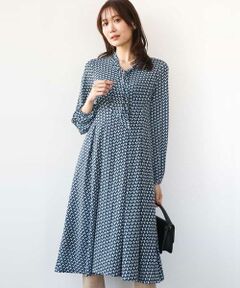 MK MICHEL KLEIN / エムケーミッシェルクラン ロング・マキシ丈ワンピース | ボウタイデザイン幾何柄ワンピース/洗える