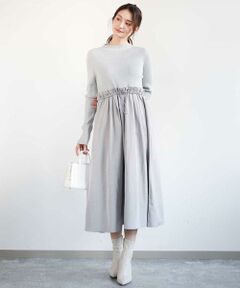 MK MICHEL KLEIN / エムケーミッシェルクラン ロング・マキシ丈ワンピース | ニット×タフタ タックギャザー切替えワンピース/洗える