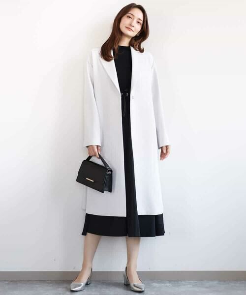 MK MICHEL KLEIN / エムケーミッシェルクラン ロング・マキシ丈ワンピース | ニット×タフタ タックギャザー切替えワンピース/洗える | 詳細12