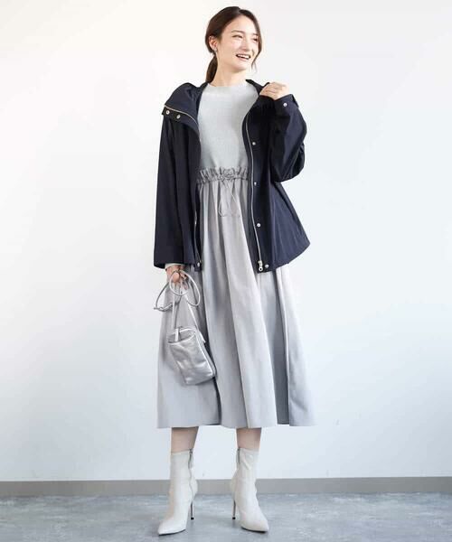 MK MICHEL KLEIN / エムケーミッシェルクラン ロング・マキシ丈ワンピース | ニット×タフタ タックギャザー切替えワンピース/洗える | 詳細20