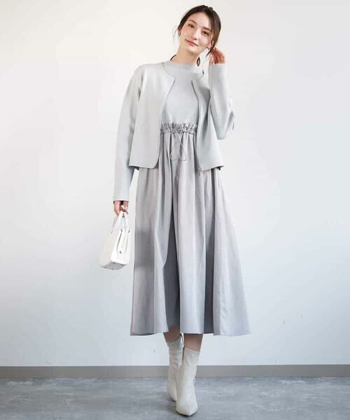 MK MICHEL KLEIN / エムケーミッシェルクラン ロング・マキシ丈ワンピース | ニット×タフタ タックギャザー切替えワンピース/洗える | 詳細29