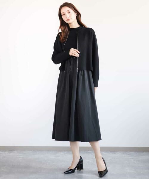 MK MICHEL KLEIN / エムケーミッシェルクラン ロング・マキシ丈ワンピース | ニット×タフタ タックギャザー切替えワンピース/洗える | 詳細7