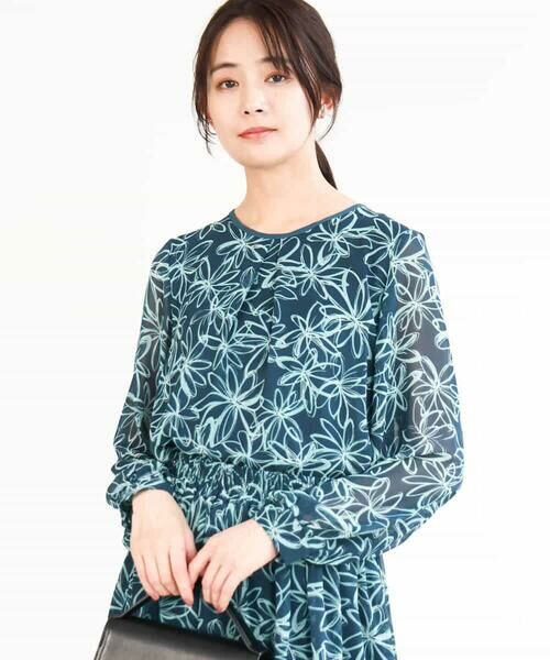 MK MICHEL KLEIN / エムケーミッシェルクラン シャツ・ブラウス | ラインフラワーシフォンブラウス/洗える | 詳細1