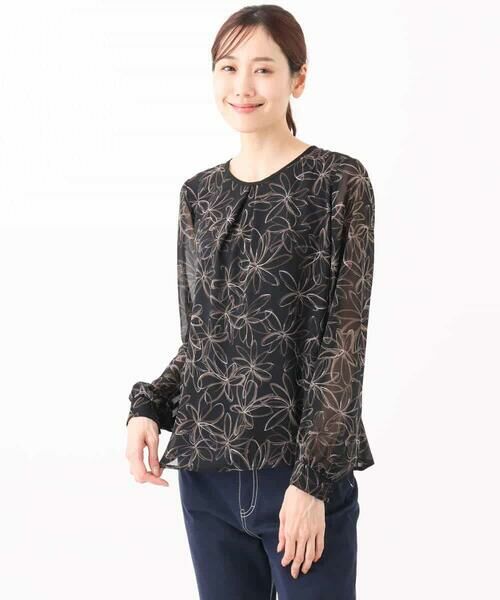 MK MICHEL KLEIN / エムケーミッシェルクラン シャツ・ブラウス | ラインフラワーシフォンブラウス/洗える | 詳細20