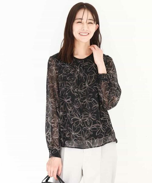 MK MICHEL KLEIN / エムケーミッシェルクラン シャツ・ブラウス | ラインフラワーシフォンブラウス/洗える | 詳細7