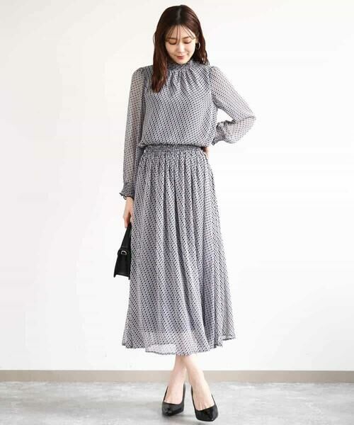 MK MICHEL KLEIN / エムケーミッシェルクラン シャツ・ブラウス | 幾何柄シフォンスタンドカラーブラウス/洗える | 詳細7