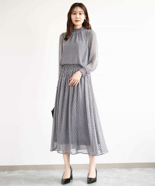 MK MICHEL KLEIN / エムケーミッシェルクラン シャツ・ブラウス | 幾何柄シフォンスタンドカラーブラウス/洗える | 詳細8