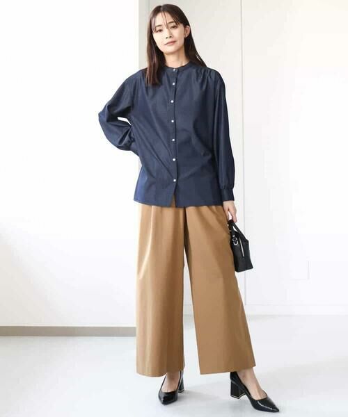 MK MICHEL KLEIN / エムケーミッシェルクラン シャツ・ブラウス | ボウタイ付きデニムライクバンドカラーブラウス/洗える | 詳細10