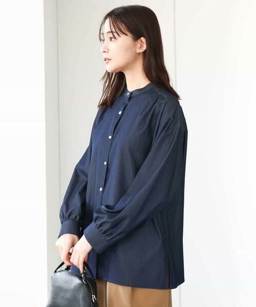 MK MICHEL KLEIN / エムケーミッシェルクラン シャツ・ブラウス | ボウタイ付きデニムライクバンドカラーブラウス/洗える | 詳細6