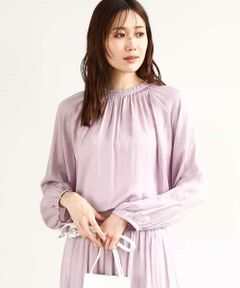 MK MICHEL KLEIN / エムケーミッシェルクラン シャツ・ブラウス | フリルネックデザインサテンブラウス/前後2way/接触冷感/洗える