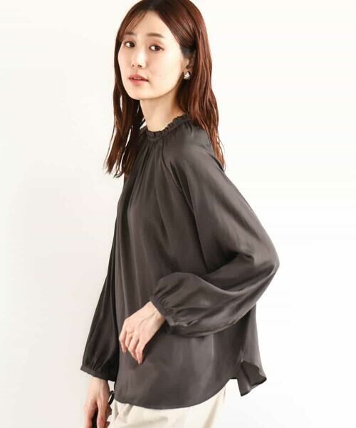 MK MICHEL KLEIN / エムケーミッシェルクラン シャツ・ブラウス | フリルネックデザインサテンブラウス/前後2way/接触冷感/洗える | 詳細7