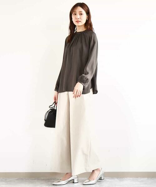 MK MICHEL KLEIN / エムケーミッシェルクラン シャツ・ブラウス | フリルネックデザインサテンブラウス/前後2way/接触冷感/洗える | 詳細9