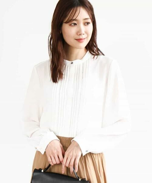 MK MICHEL KLEIN / エムケーミッシェルクラン シャツ・ブラウス | ピンタックデザインジョーゼットブラウス/洗える | 詳細1