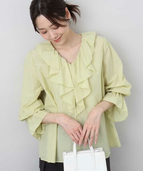 MK MICHEL KLEIN/エムケーミッシェルクラン フリルデザインブラウス/洗える ライトイエロー M MK MICHEL KLEIN/エムケーミッシェルクラン フリルデザインブラウス/洗える ライトイエロー M