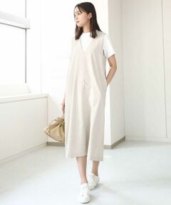 MK MICHEL KLEIN / エムケーミッシェルクラン ロング・マキシ丈スカート | リネンライクVネックジャンパースカート/洗える