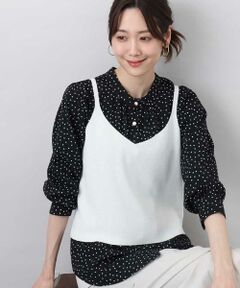 MK MICHEL KLEIN / エムケーミッシェルクラン ニット・セーター | ドット柄ブラウス×ニットビスチェ ツインセット/洗える