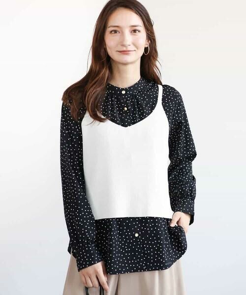 MK MICHEL KLEIN / エムケーミッシェルクラン ニット・セーター | ドット柄ブラウス×ニットビスチェ ツインセット/洗える | 詳細1