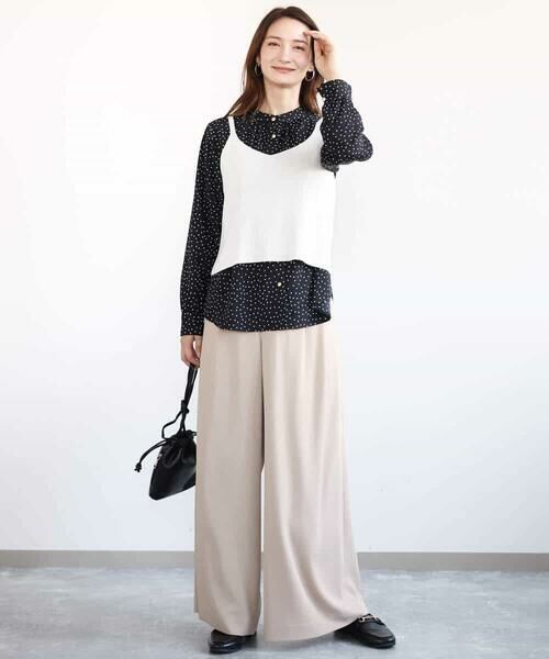 MK MICHEL KLEIN / エムケーミッシェルクラン ニット・セーター | ドット柄ブラウス×ニットビスチェ ツインセット/洗える | 詳細5