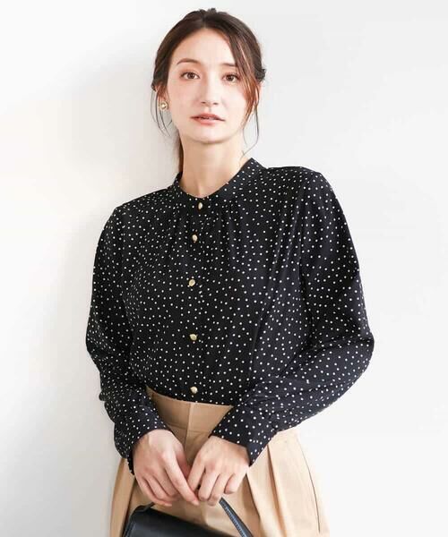 MK MICHEL KLEIN / エムケーミッシェルクラン ニット・セーター | ドット柄ブラウス×ニットビスチェ ツインセット/洗える | 詳細6