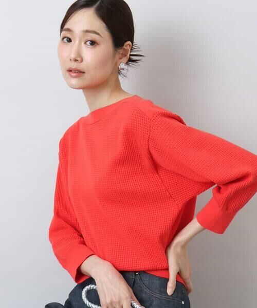 MK MICHEL KLEIN/エムケーミッシェルクラン アイレット柄ドルマン風ニット/洗える オレンジレッド M MK MICHEL KLEIN/エムケーミッシェルクラン アイレット柄ドルマン風ニット/洗える オレンジレッド M