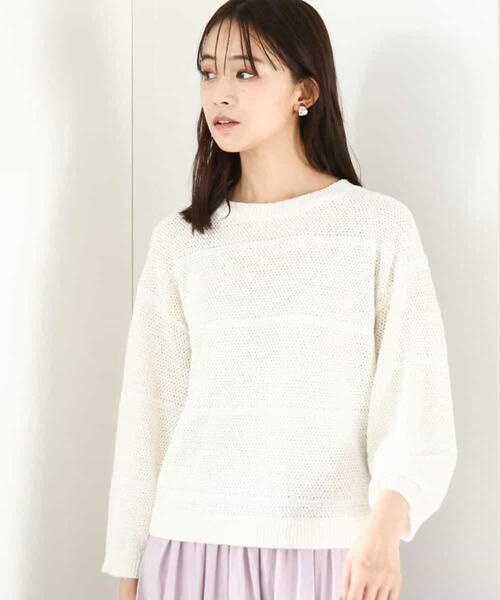 MK MICHEL KLEIN / エムケーミッシェルクラン ニット・セーター | スパンコールボーダーニット/洗える | 詳細1