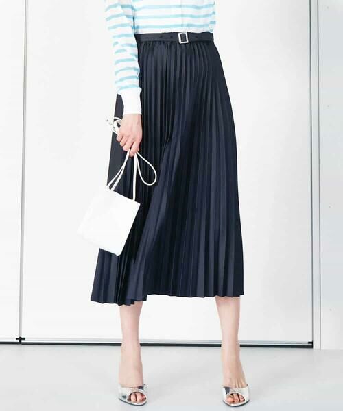 MK MICHEL KLEIN / エムケーミッシェルクラン ロング・マキシ丈スカート | デニムライクプリーツスカート/洗える | 詳細1