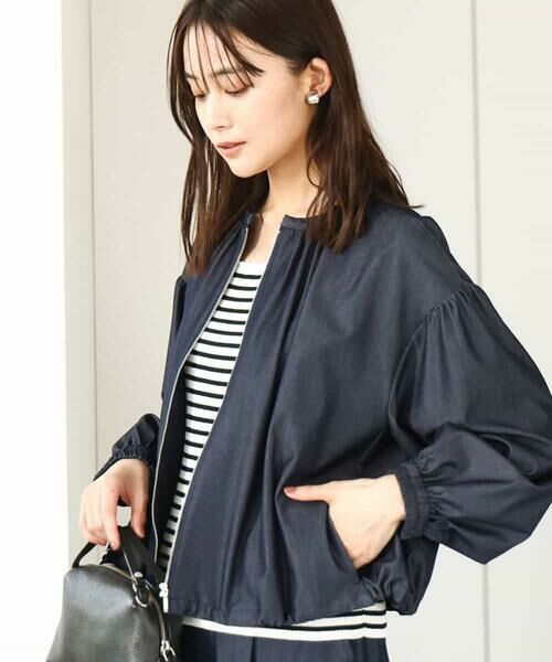 MK MICHEL KLEIN/エムケーミッシェルクラン デニムライクノーカラーブルゾン/洗える ネイビー M MK MICHEL KLEIN/エムケーミッシェルクラン デニムライクノーカラーブルゾン/洗える ネイビー M