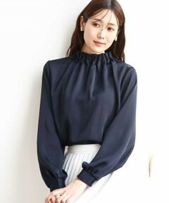 MK MICHEL KLEIN / エムケーミッシェルクラン シャツ・ブラウス | スタンドネックデザインサテンブラウス/洗える