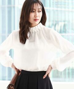 MK MICHEL KLEIN / エムケーミッシェルクラン シャツ・ブラウス | スタンドネックデザインサテンブラウス/洗える