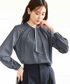 MK MICHEL KLEIN / エムケーミッシェルクラン シャツ・ブラウス | ドット幾何柄ボウタイ付きブラウス/洗える