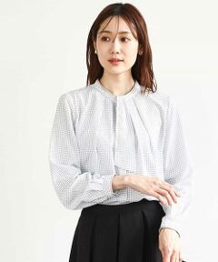 MK MICHEL KLEIN / エムケーミッシェルクラン シャツ・ブラウス | ドット幾何柄ボウタイ付きブラウス/洗える