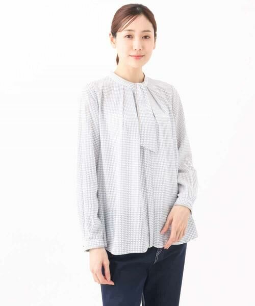 MK MICHEL KLEIN / エムケーミッシェルクラン シャツ・ブラウス | ドット幾何柄ボウタイ付きブラウス/洗える | 詳細15