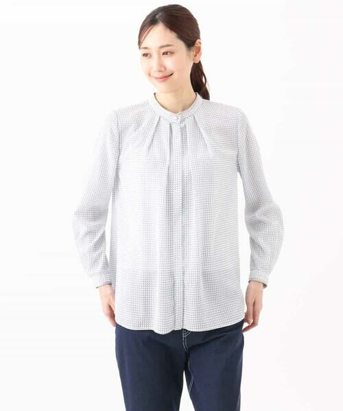 MK MICHEL KLEIN / エムケーミッシェルクラン シャツ・ブラウス | ドット幾何柄ボウタイ付きブラウス/洗える | 詳細26