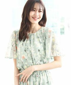 MK MICHEL KLEIN / エムケーミッシェルクラン シャツ・ブラウス | フレアースリーブ花柄シフォンブラウス/洗える